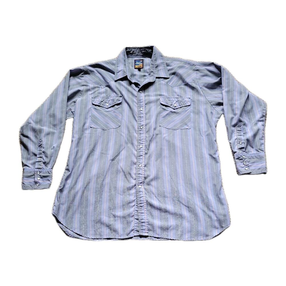 Vtg Rock Canyon Western Men’s Pearl Snap Shirt Sz 17x34 Striped Cowboy